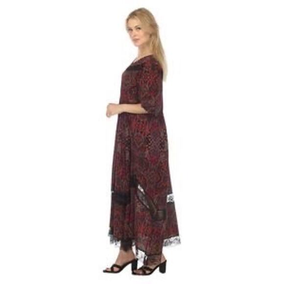 Johnny Was Dame Silk Paisley Lace-Paneled Midi-Dress Sz Small Boho - Picture 2 of 9